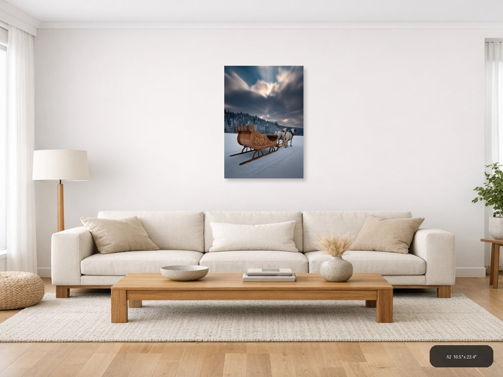 Santa's Sleigh Winter Forest Snow Photography Wall Art — A2 / Living Room
