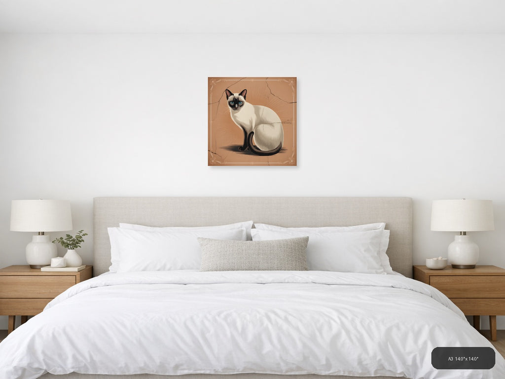 Siamese Cat with Blue Eyes Vintage Square Wall Art — A3 / Bedroom