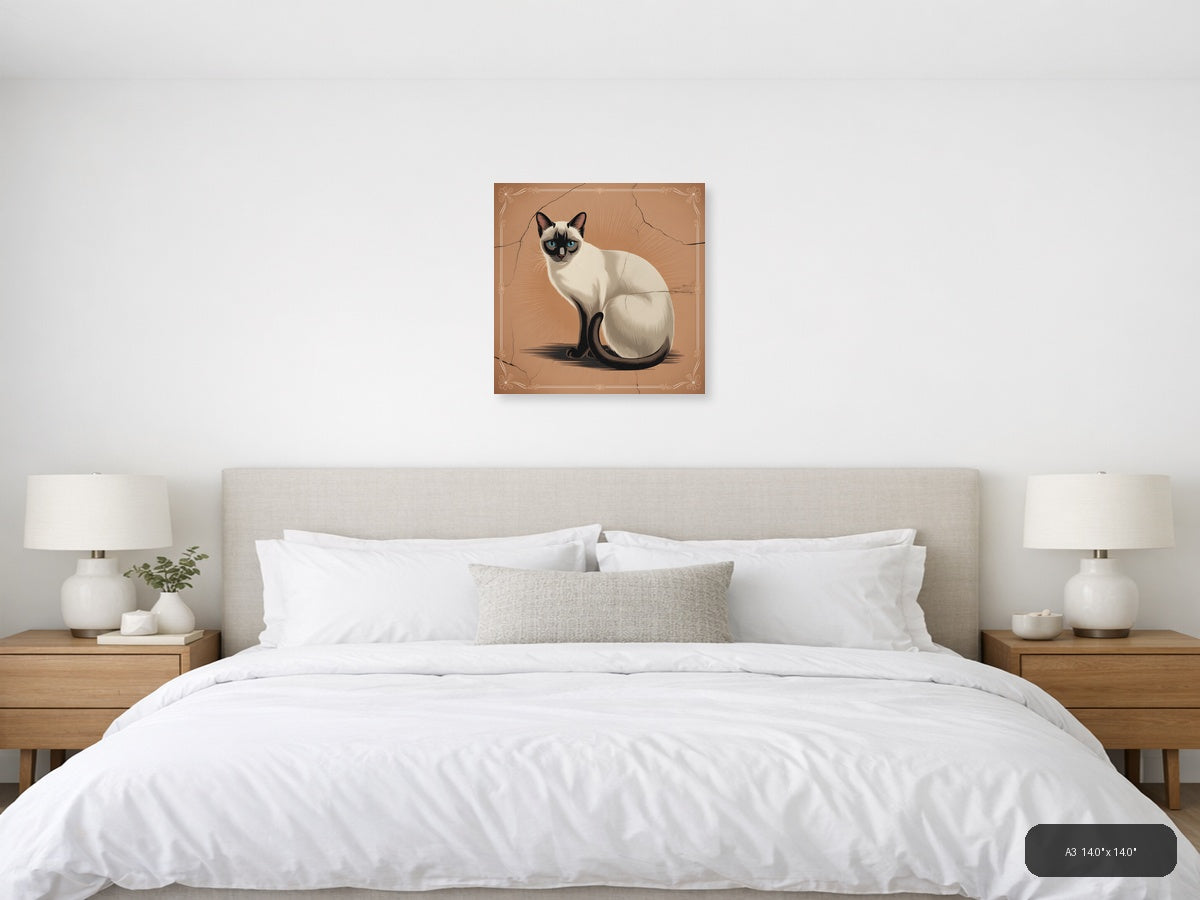 Siamese Cat with Blue Eyes Vintage Square Wall Art — A3 / Bedroom