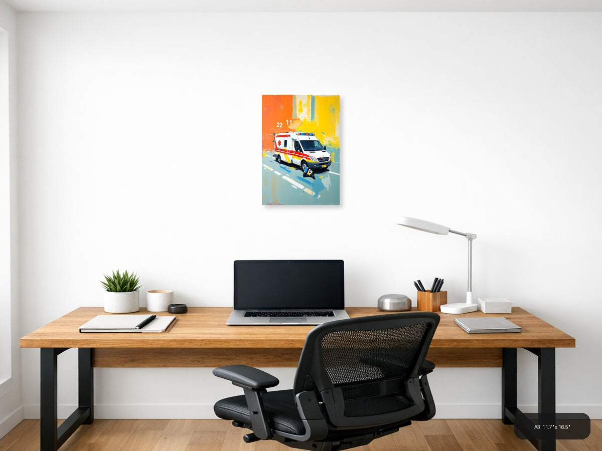 Colorful Ambulance Emergency Vehicle Abstract Wall Art — A3 / Office