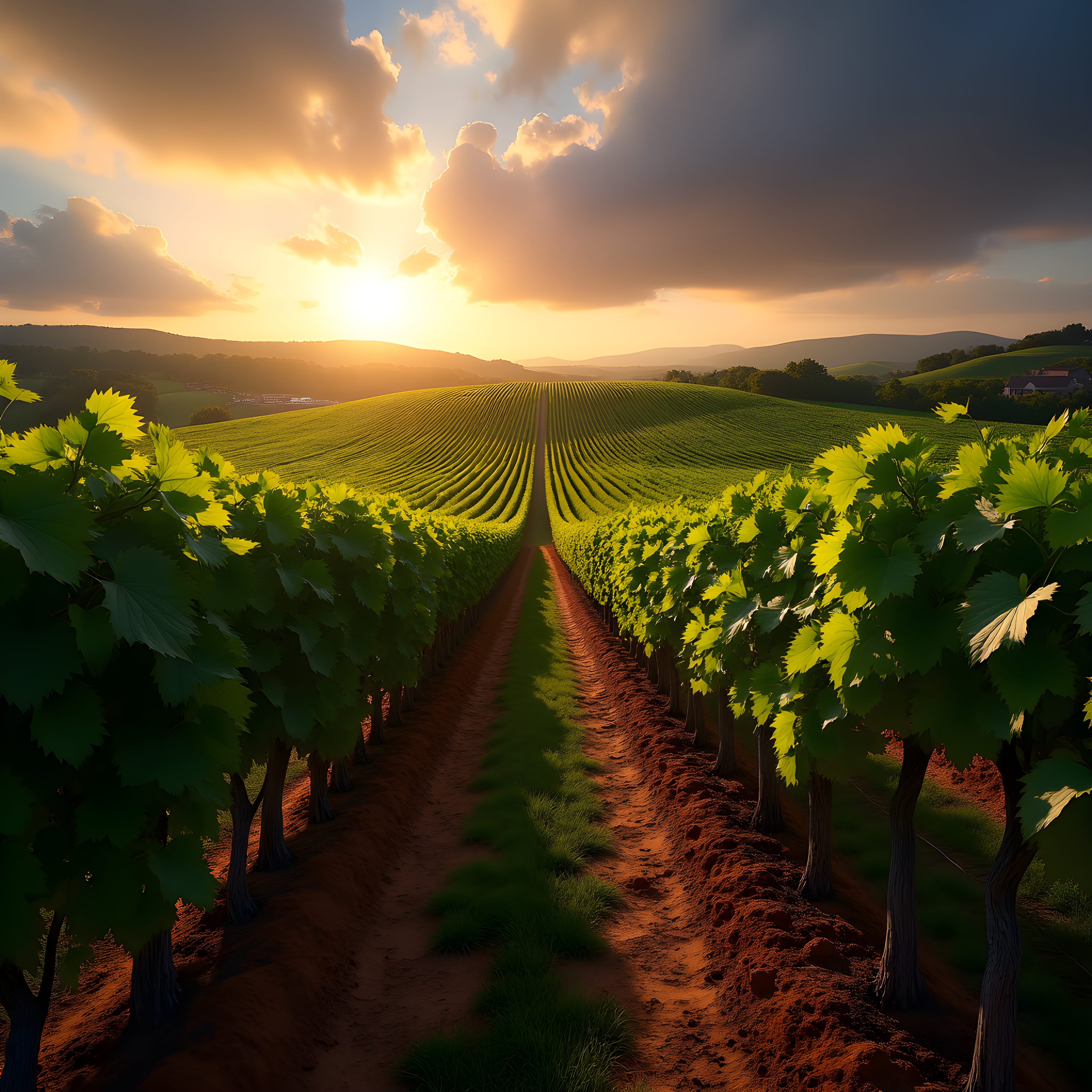 Golden Sunset Vineyard Landscape Photography Wall Art