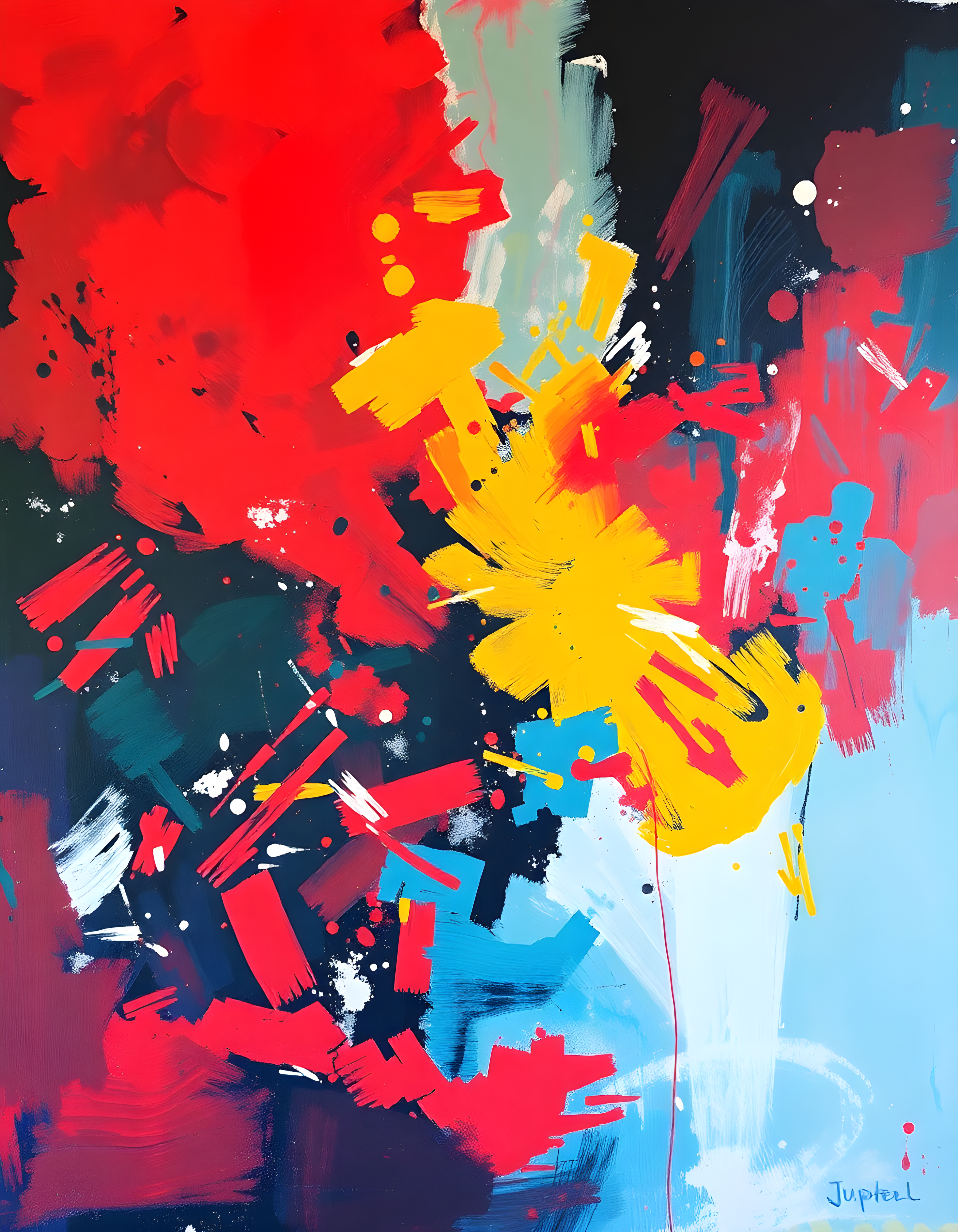 Abstract Colorful Explosion Yellow Red Blue Wall Art