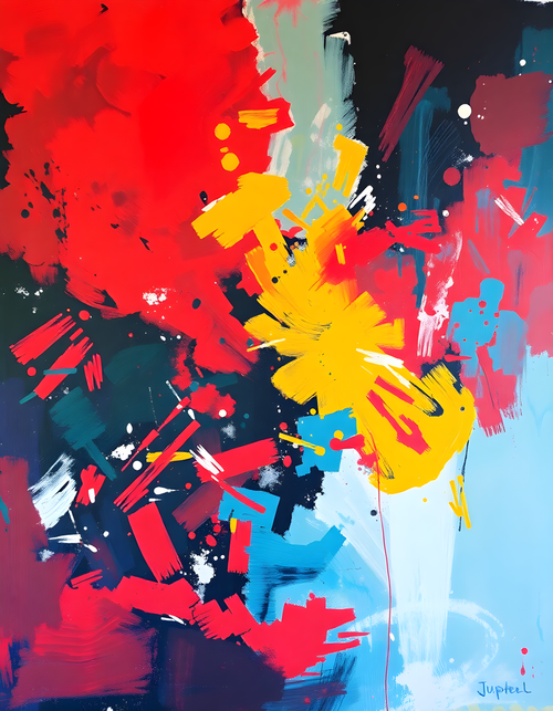 Abstract Colorful Explosion Yellow Red Blue Wall Art