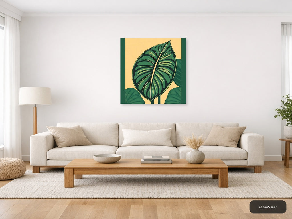 Vintage Green Leaf Botanical Illustration Wall Art — A2 / Living Room