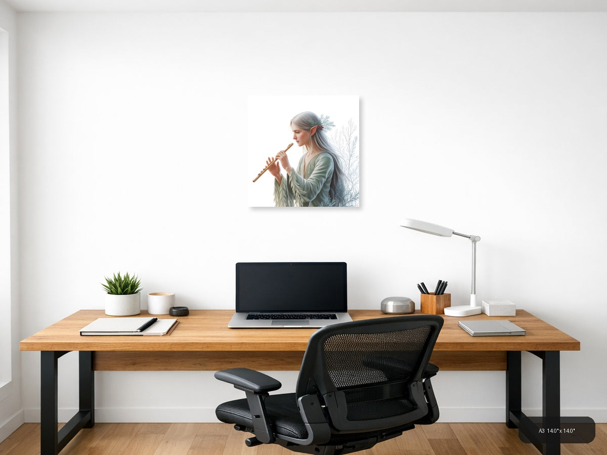 Elf Flute Player Minimalist Wall Art — A3 / Office