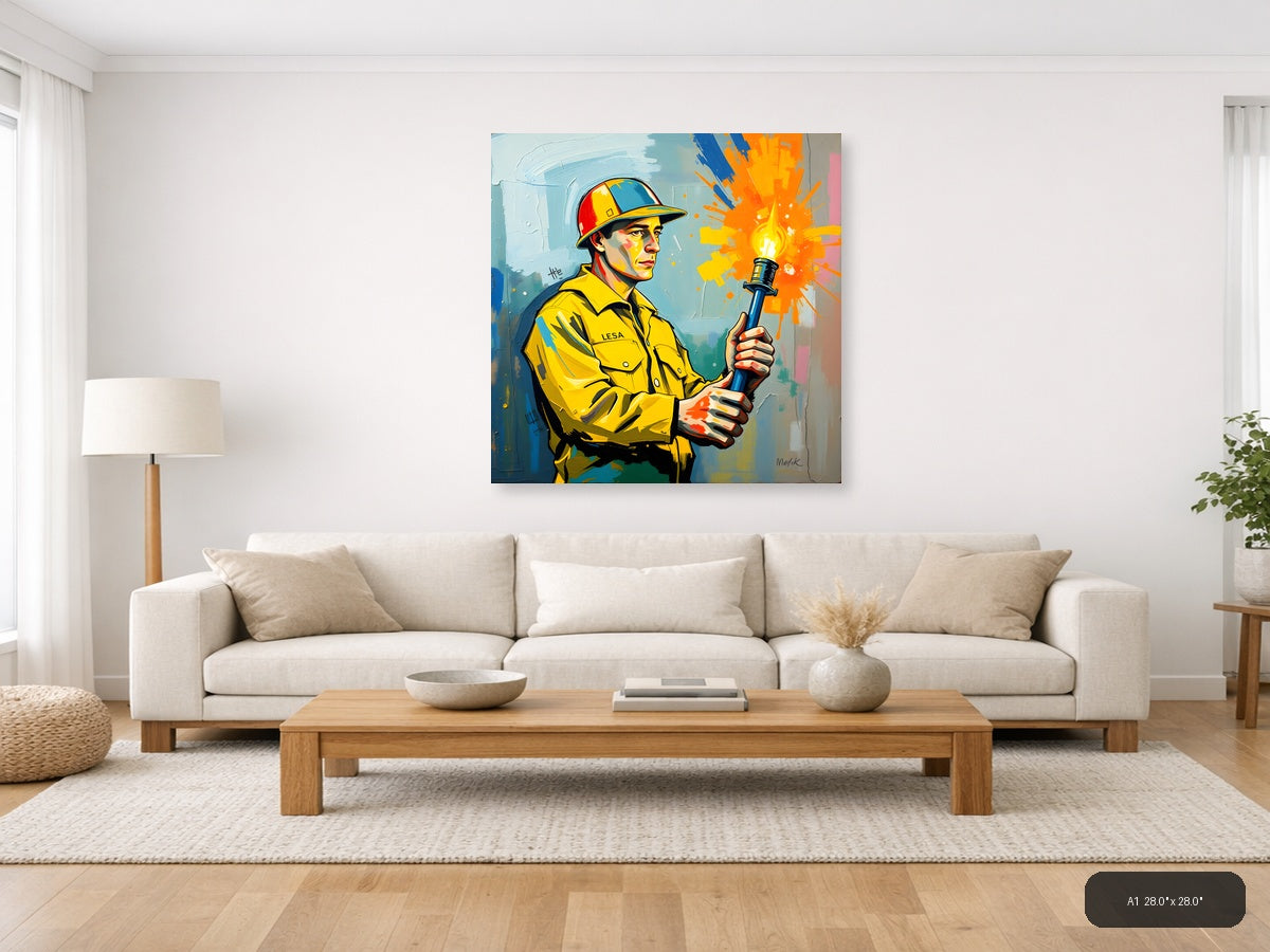 Firefighter with Torch Abstract Modern Wall Art — A1 / Living Room