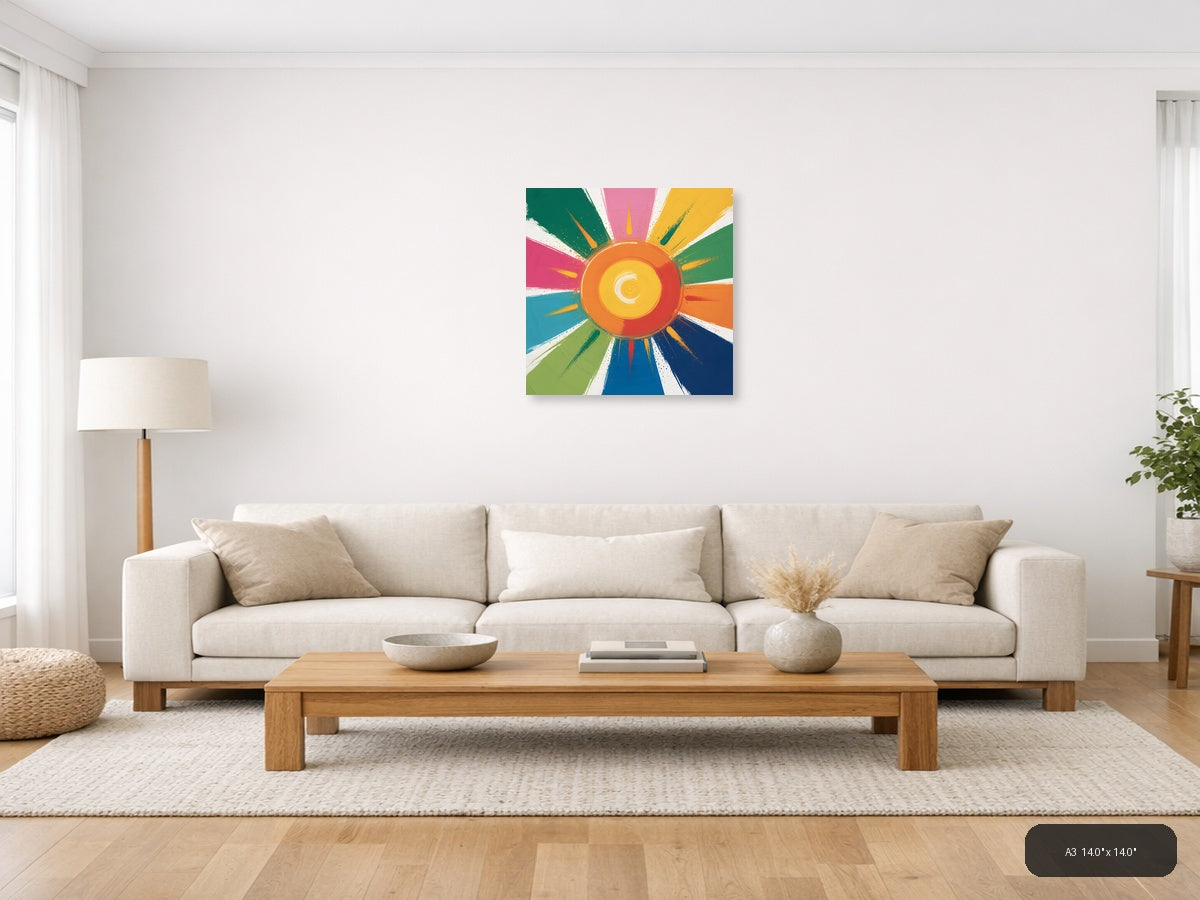 Colorful Abstract Sunburst Circle - Modern Wall Art — A3 / Living Room