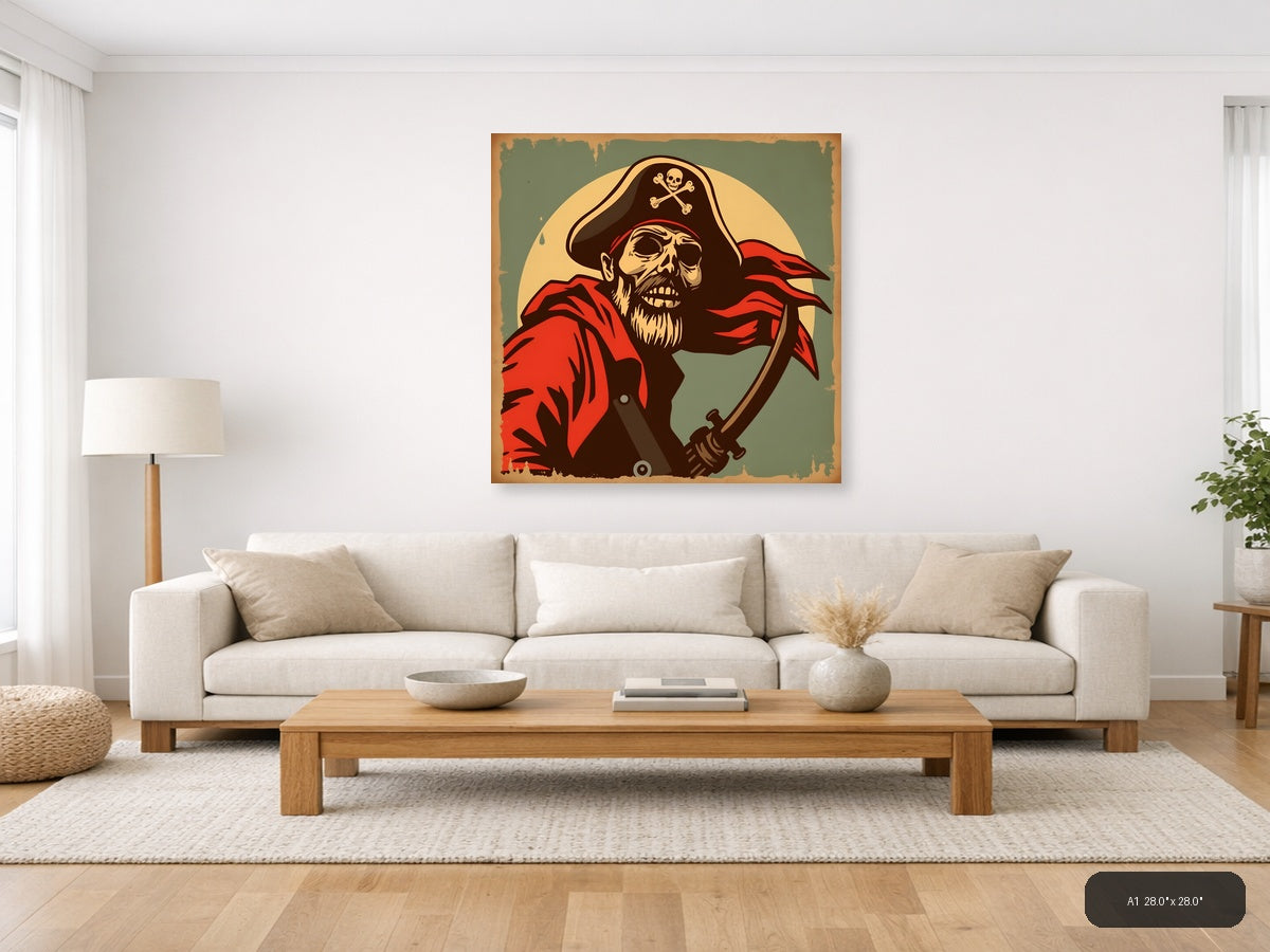 Vintage Pirate Skull Captain Red Coat Wall Art — A1 / Living Room