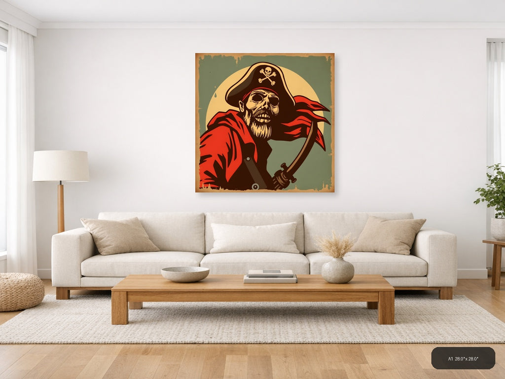 Pirate Skull Vintage Poster Wall Art — A1 / Living Room