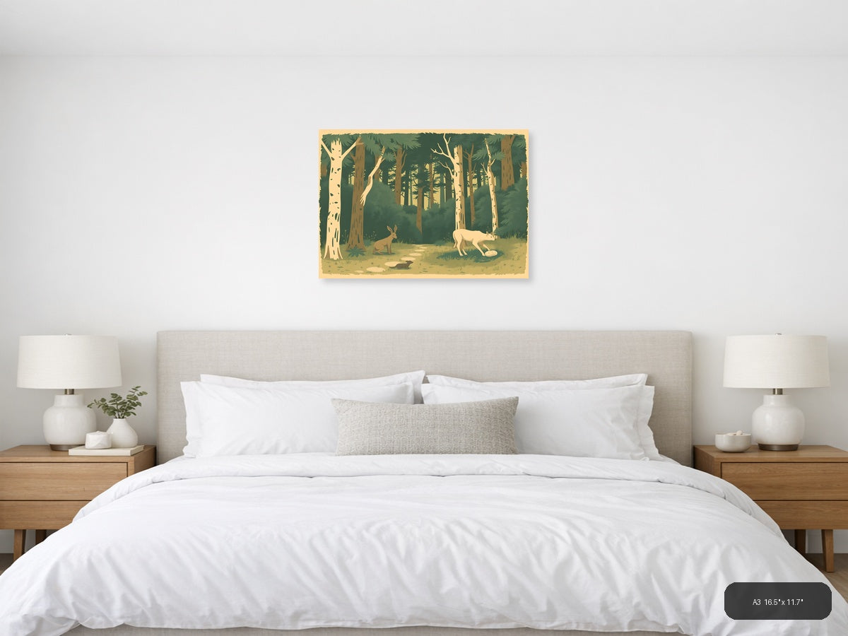 Vintage Forest Wildlife Landscape Wall Art — A3 / Bedroom