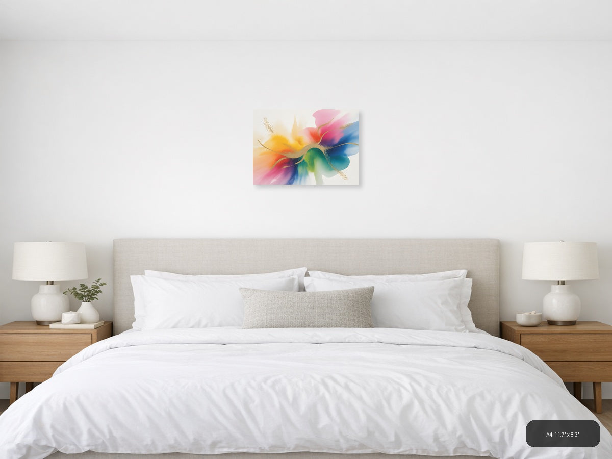 Colorful Abstract Watercolor Flower Wall Art — A4 / Bedroom
