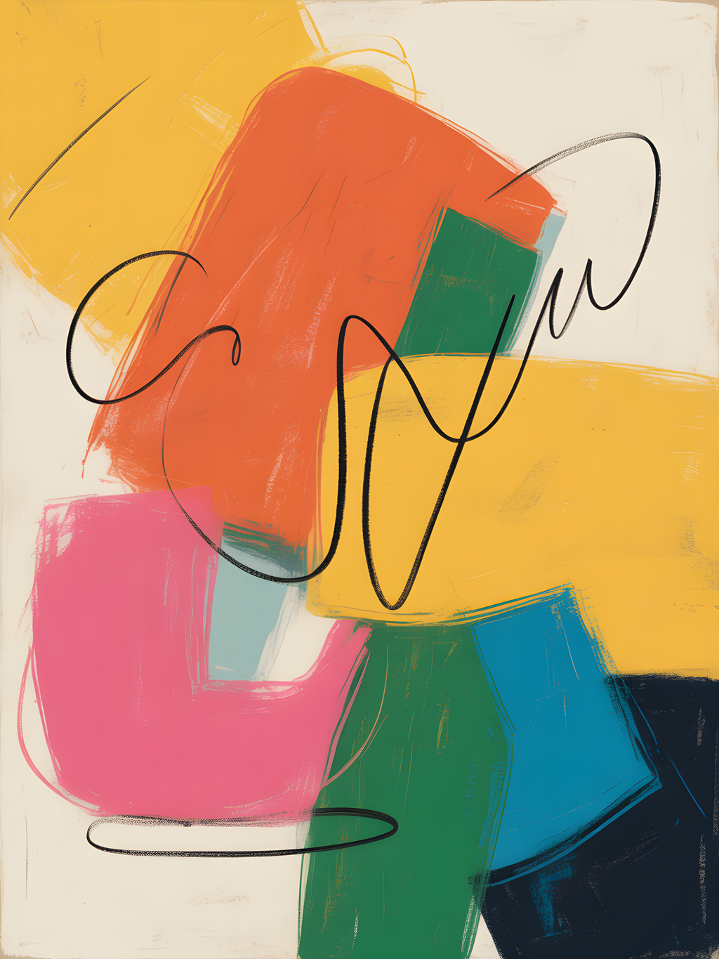 Colorful Abstract Shapes with Line Art Wall Art