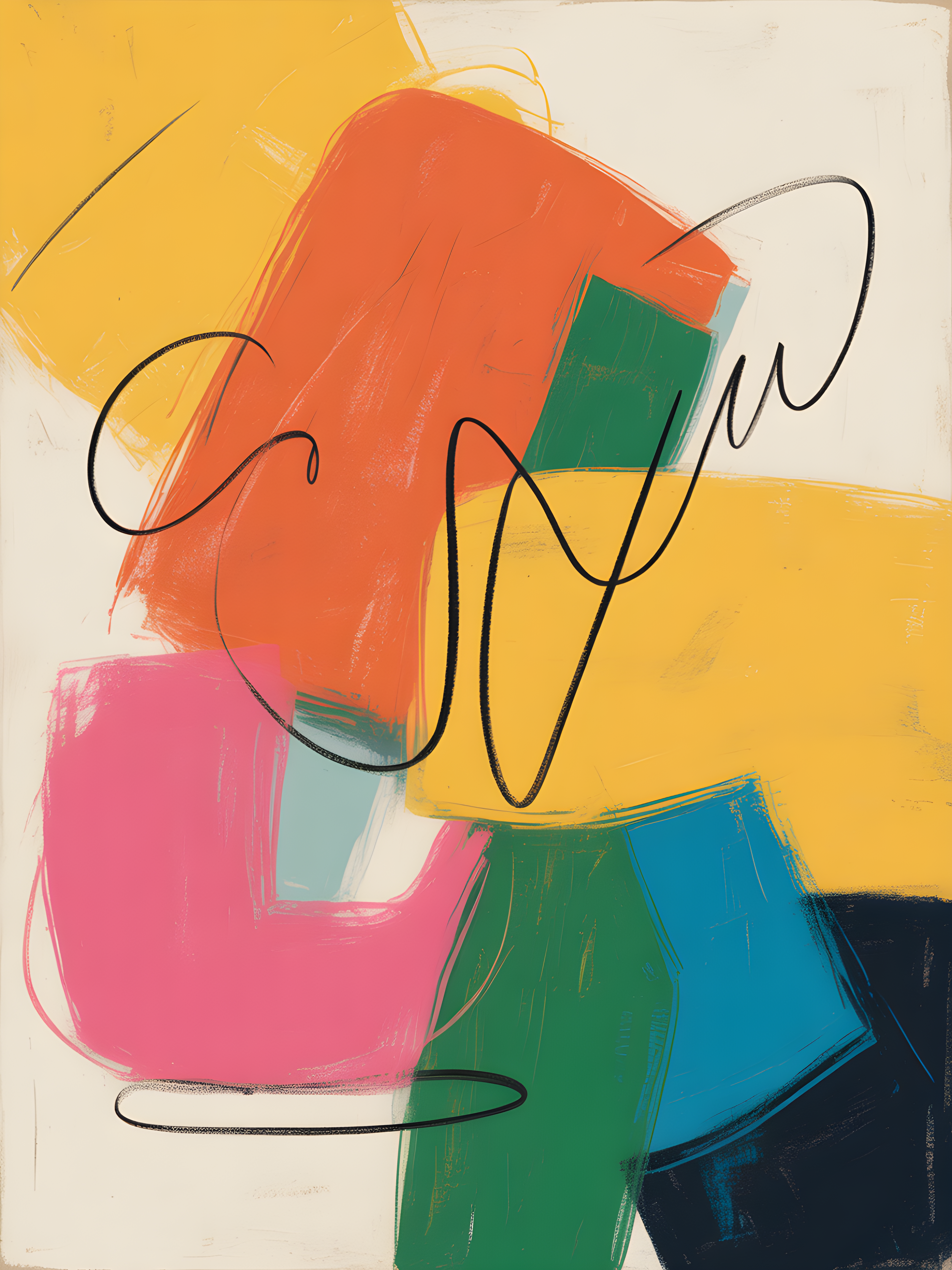 Colorful Abstract Shapes with Line Art Wall Art