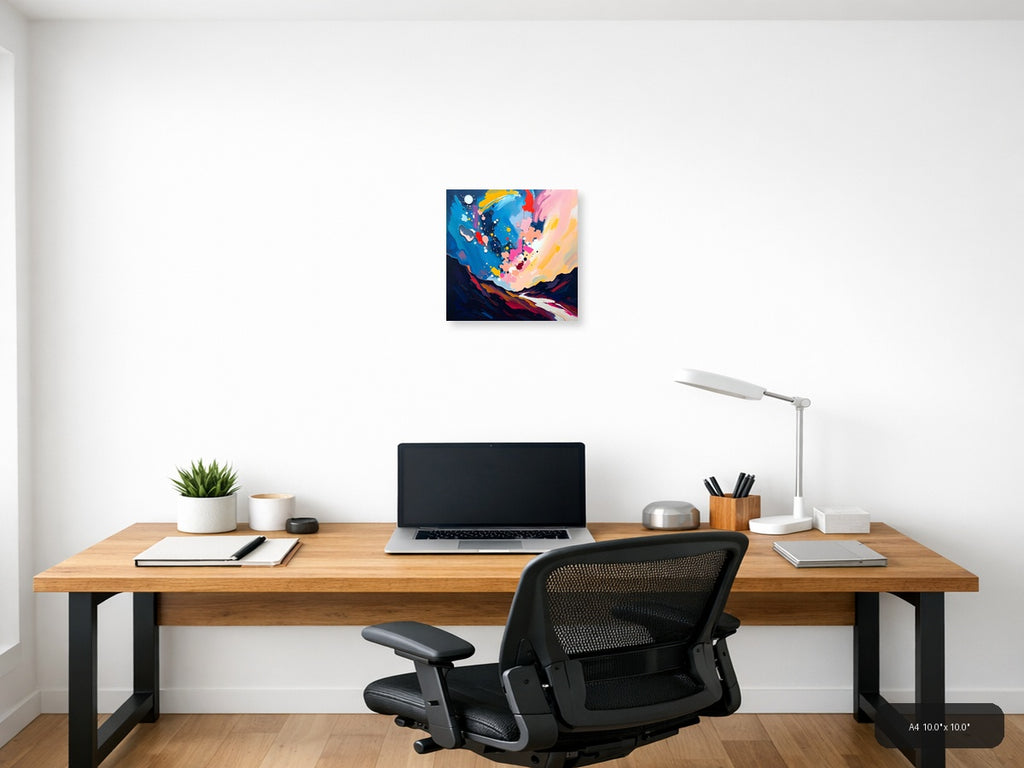 Abstract Colorful Landscape with Moon - Modern Wall Art — A4 / Office