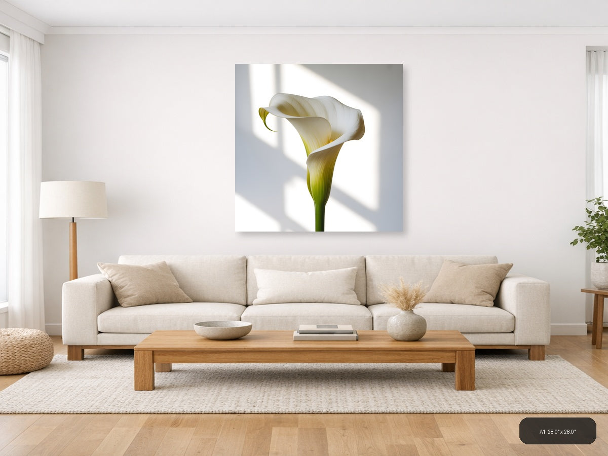White Calla Lily Minimalist Flower Wall Art — A1 / Living Room