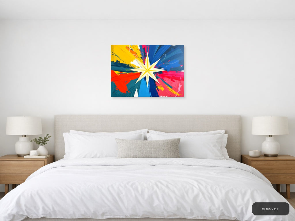 Vibrant Abstract Star Burst Rays Colorful Wall Art — A3 / Bedroom
