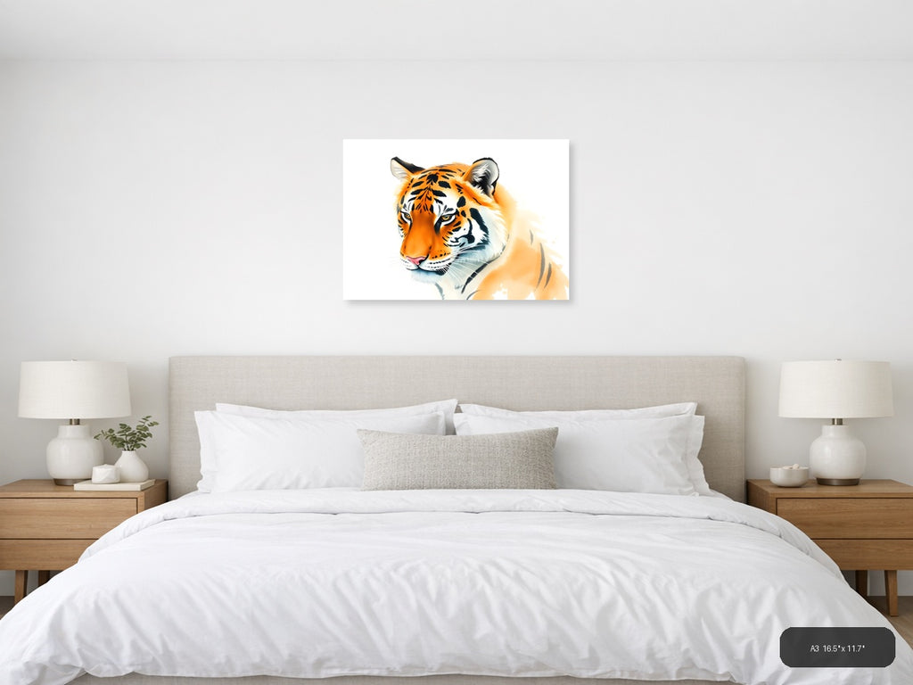 Tiger Portrait Watercolor Wall Art — A3 / Bedroom