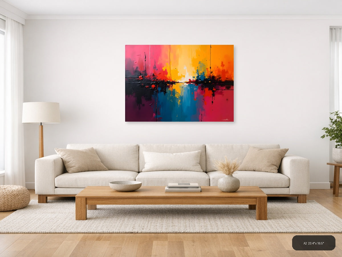 Vibrant Abstract Sunset Reflection Landscape Wall Art — A2 / Living Room