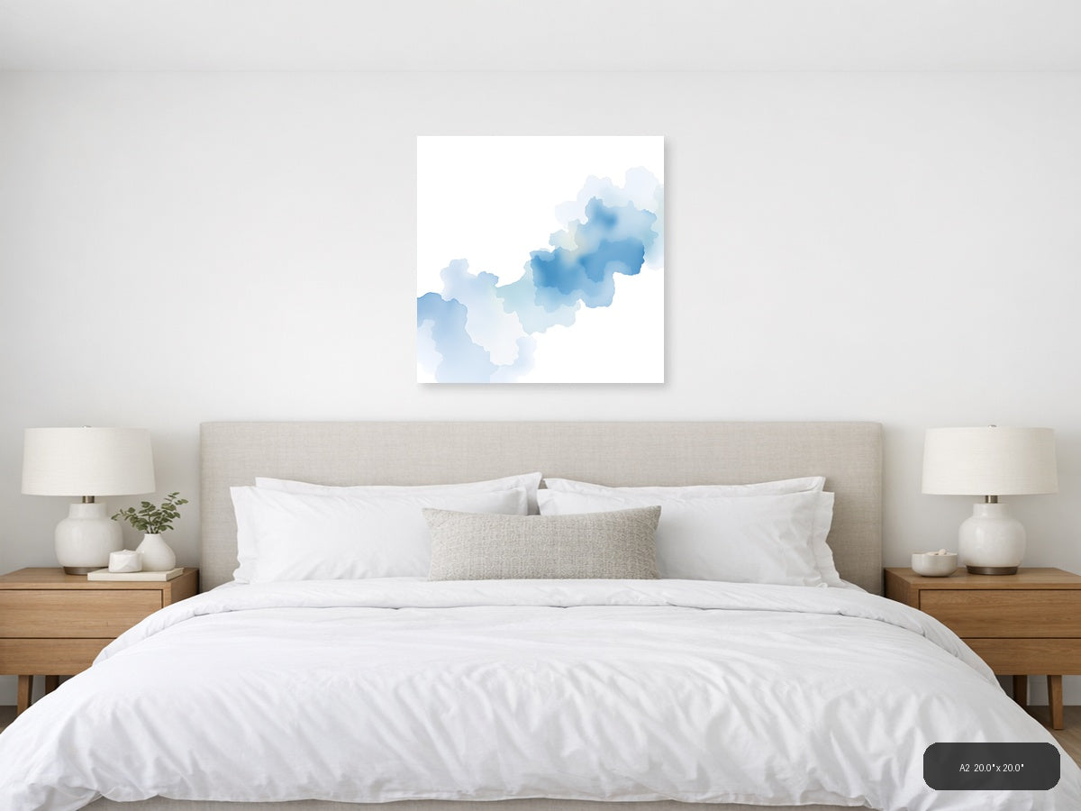 Blue Watercolor Cloud Formations Abstract Wall Art — A2 / Bedroom