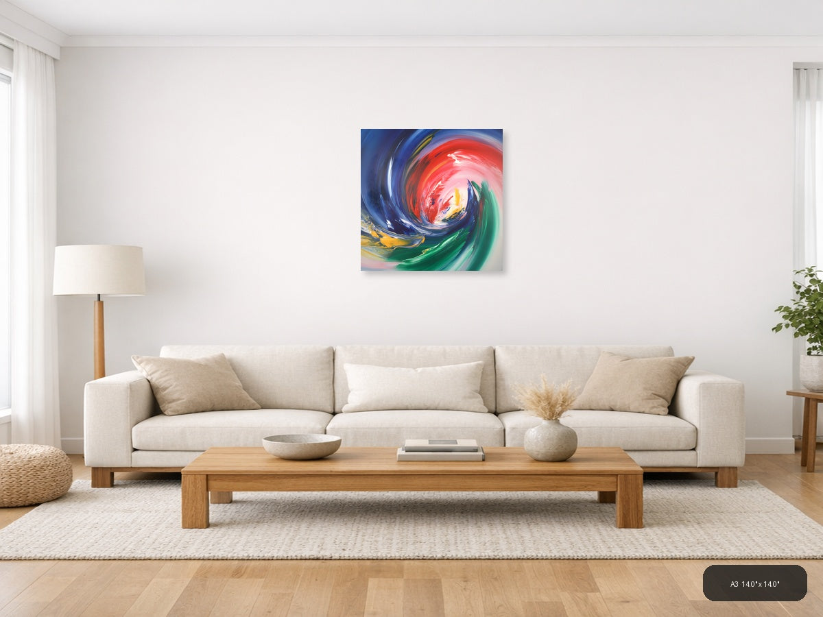 Vibrant Abstract Swirl Red Blue Green Yellow Wall Art — A3 / Living Room