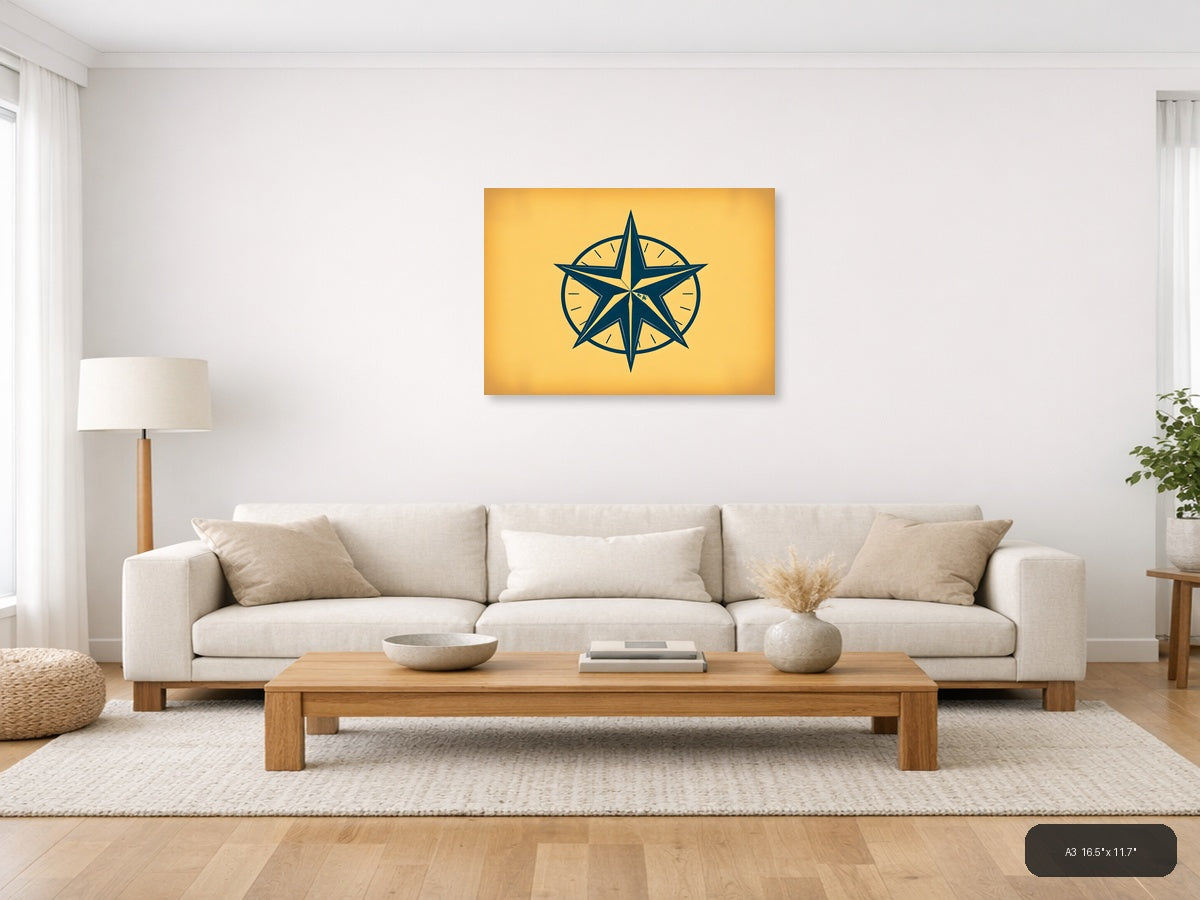 Vintage Navy Star Compass Rose Circle Wall Art — A3 / Living Room