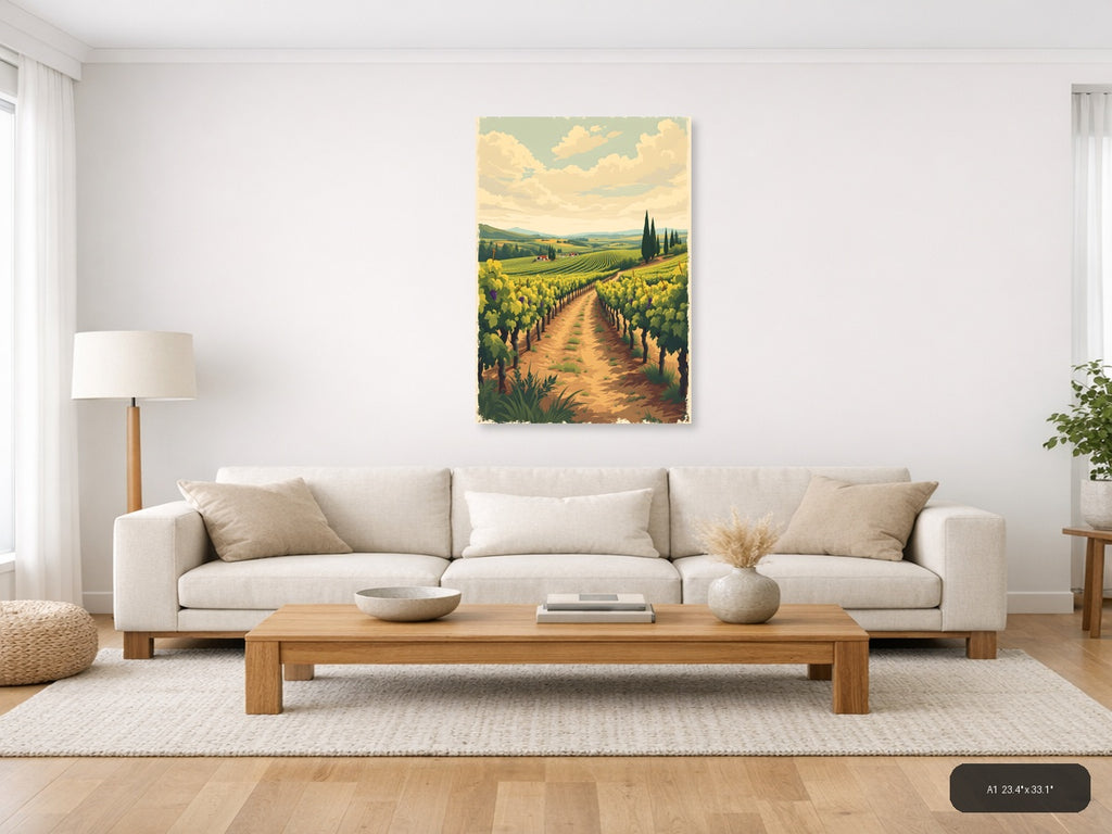 Vintage Tuscany Vineyard Landscape Wall Art — A1 / Living Room