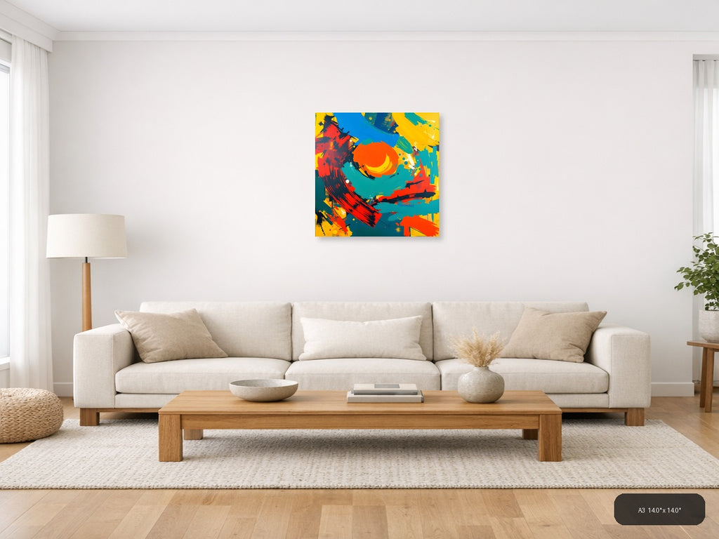 Vibrant Abstract Circles and Brushstrokes Modern Wall Art — A3 / Living Room