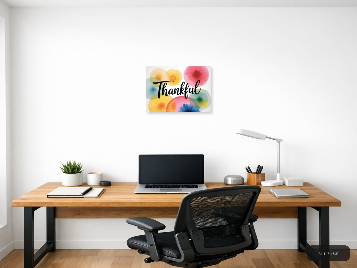 Thankful — Watercolor (Landscape) Canvas Print | Watercolor Wall Art | A4 A3 A2 A1 — A4 / Office