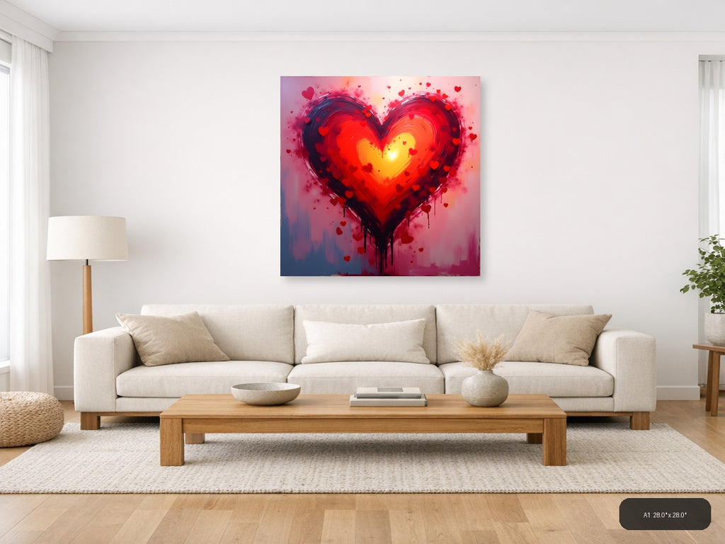 Abstract Glowing Heart with Radiant Center Wall Art — A1 / Living Room