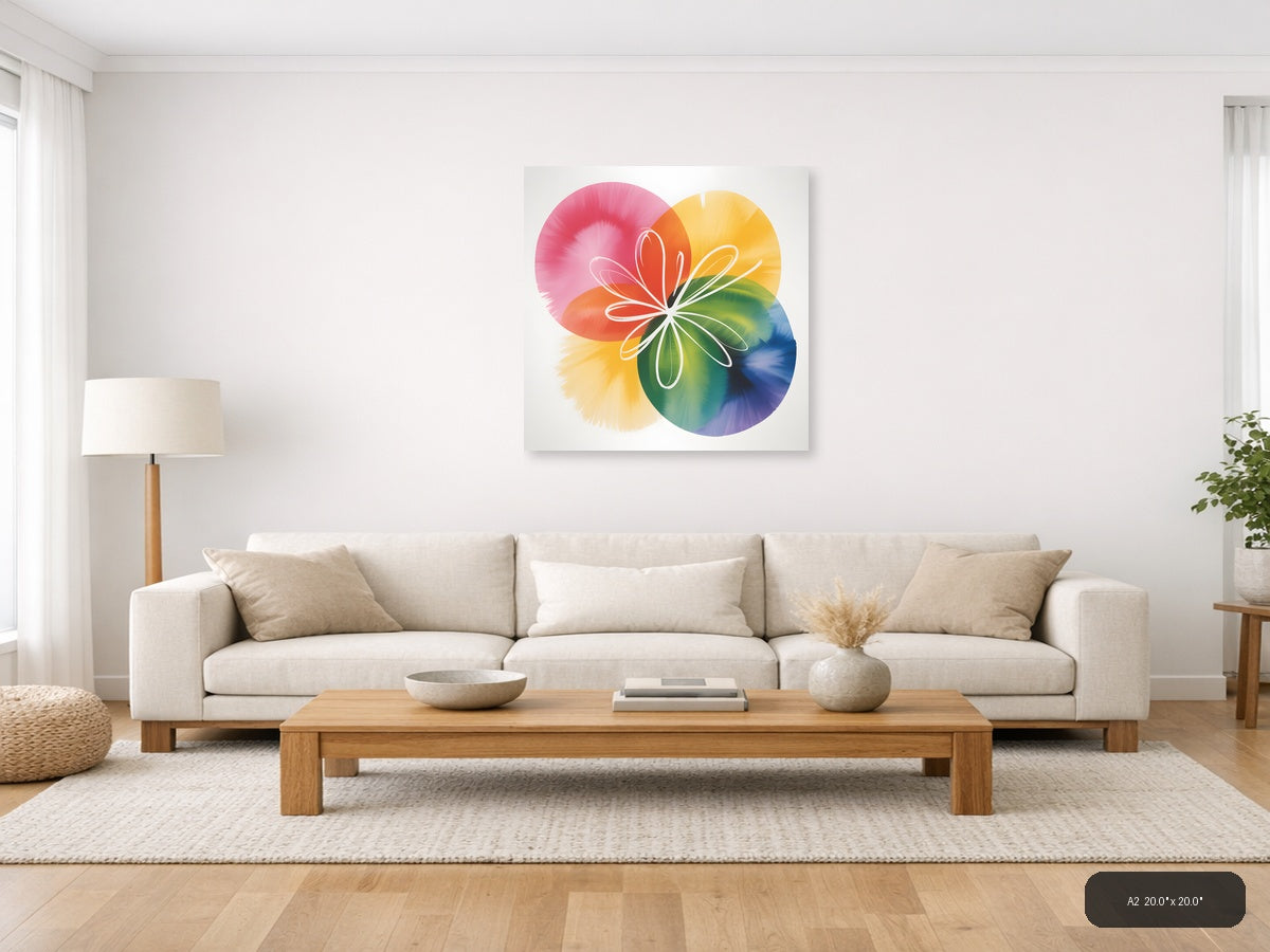 Colorful Watercolor Flower Petals Abstract Wall Art — A2 / Living Room