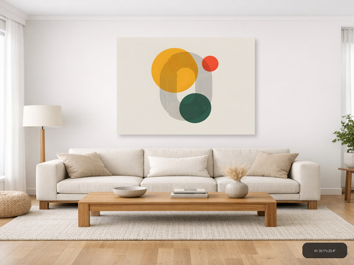 Abstract Line Art with Geometric Circles Wall Art — A1 / Living Room