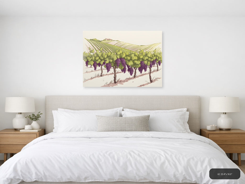 Vineyard Landscape with Purple Grapes Line Art Wall Art — A2 / Bedroom