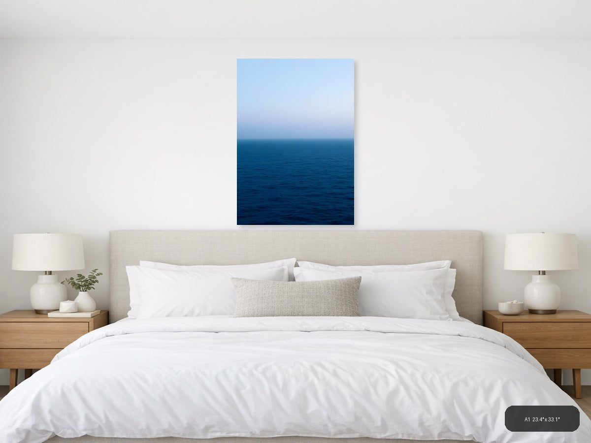 Minimalist Ocean Horizon Blue Gradient Wall Art — A1 / Bedroom