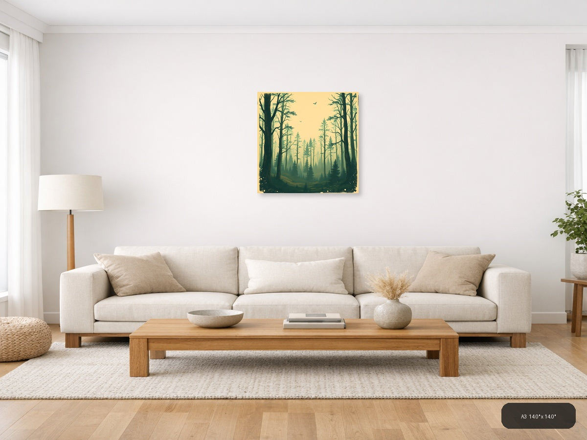 Vintage Forest Mist Landscape Wall Art — A3 / Living Room