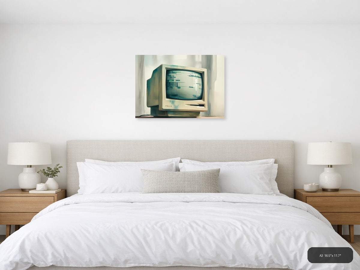 Vintage Computer Watercolor Illustration Wall Art — A3 / Bedroom