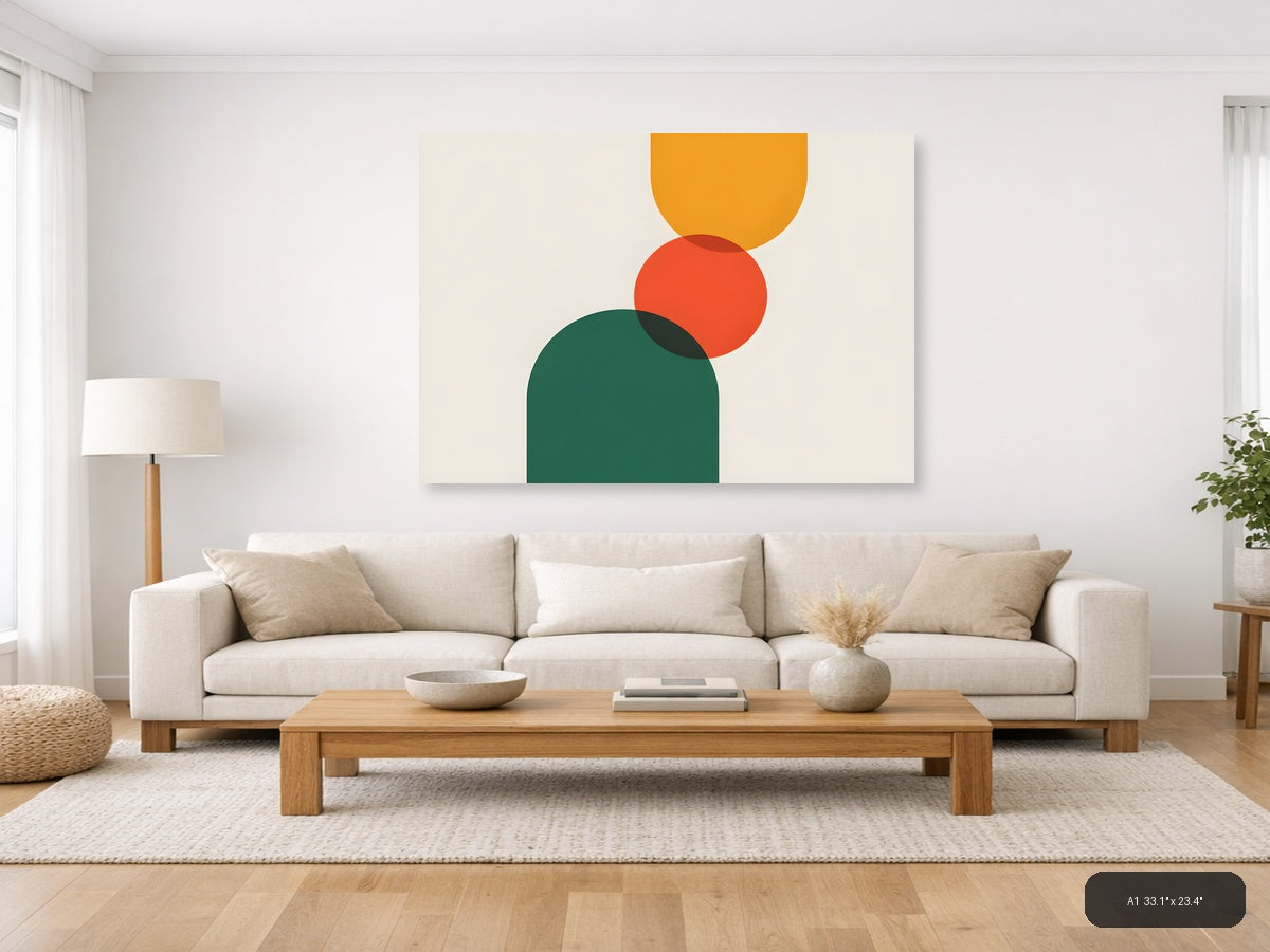 Minimalist Geometric Circles Orange Green Wall Art — A1 / Living Room