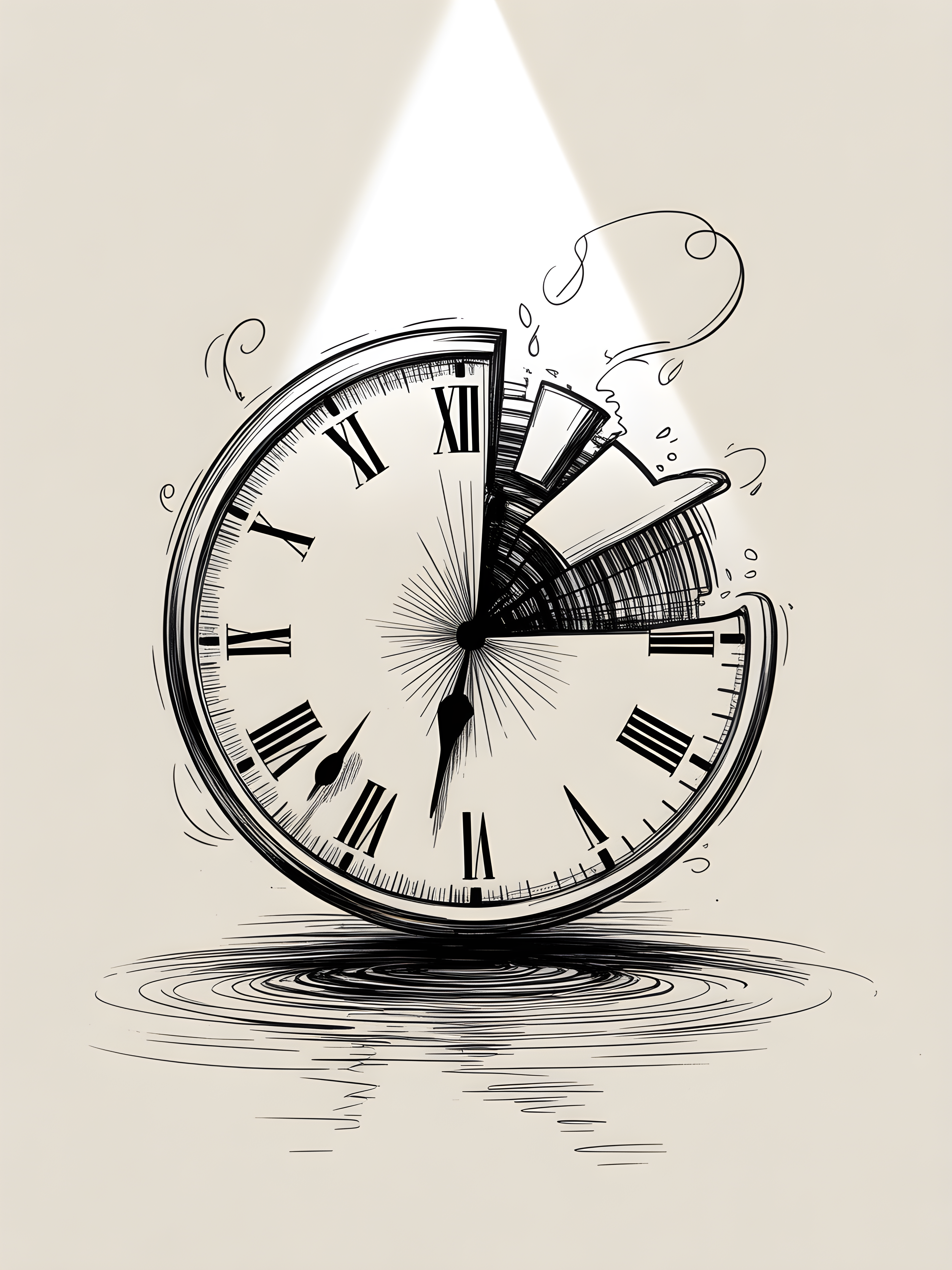 Surreal Melting Clock Line Art Wall Art