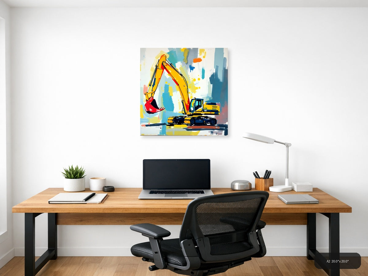 Yellow Excavator Abstract Construction Wall Art — A2 / Office