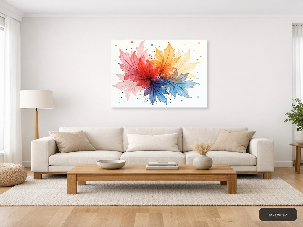 Colorful Watercolor Flower Burst Rainbow Wall Art — A2 / Living Room