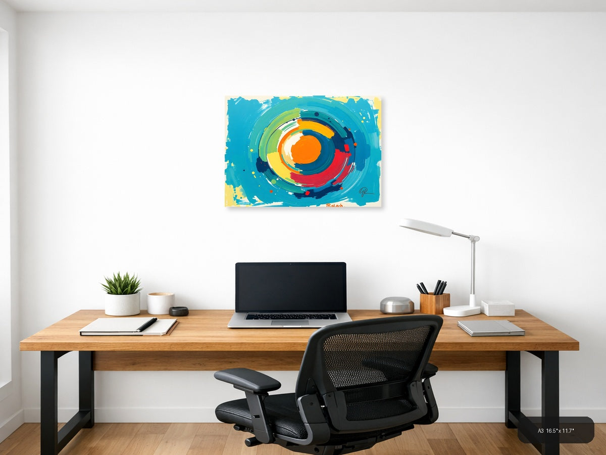 Colorful Abstract Concentric Circles Modern Wall Art — A3 / Office