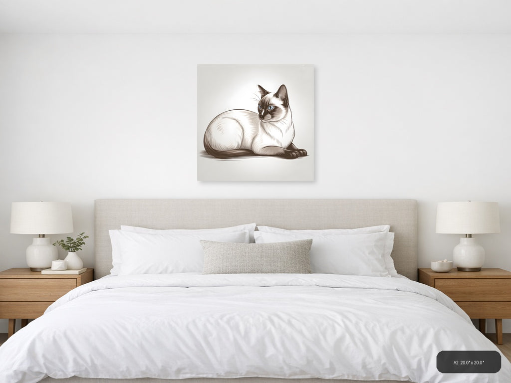 Siamese Cat Blue Eyes Line Art Wall Art — A2 / Bedroom