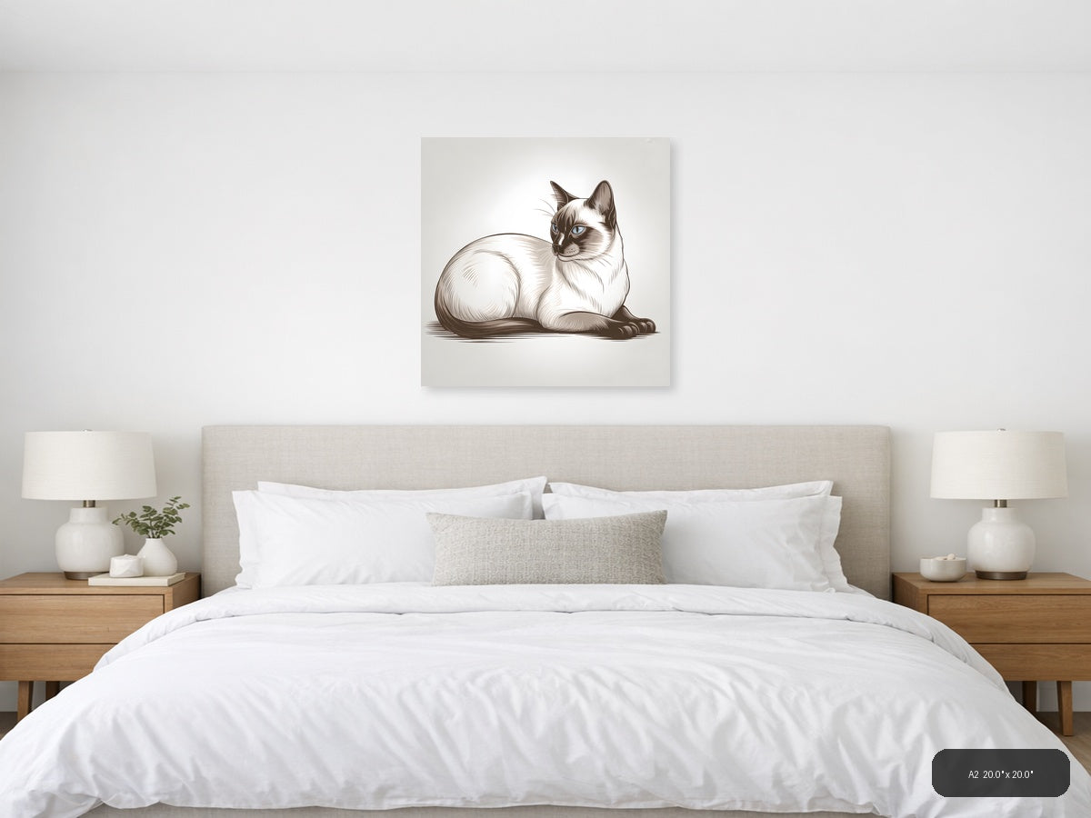 Siamese Cat Blue Eyes Line Art Wall Art — A2 / Bedroom