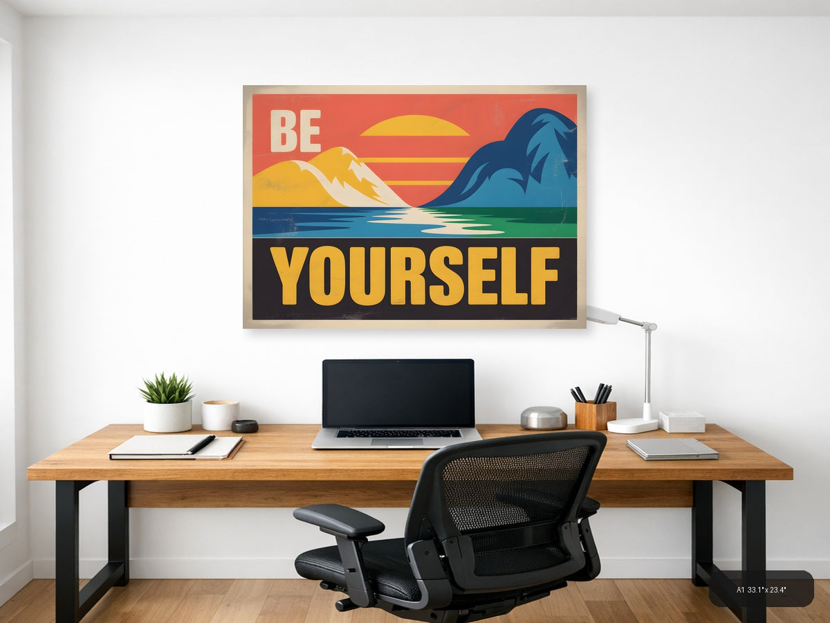 Be Yourself Vintage Retro Mountain Landscape Wall Art — A1 / Office