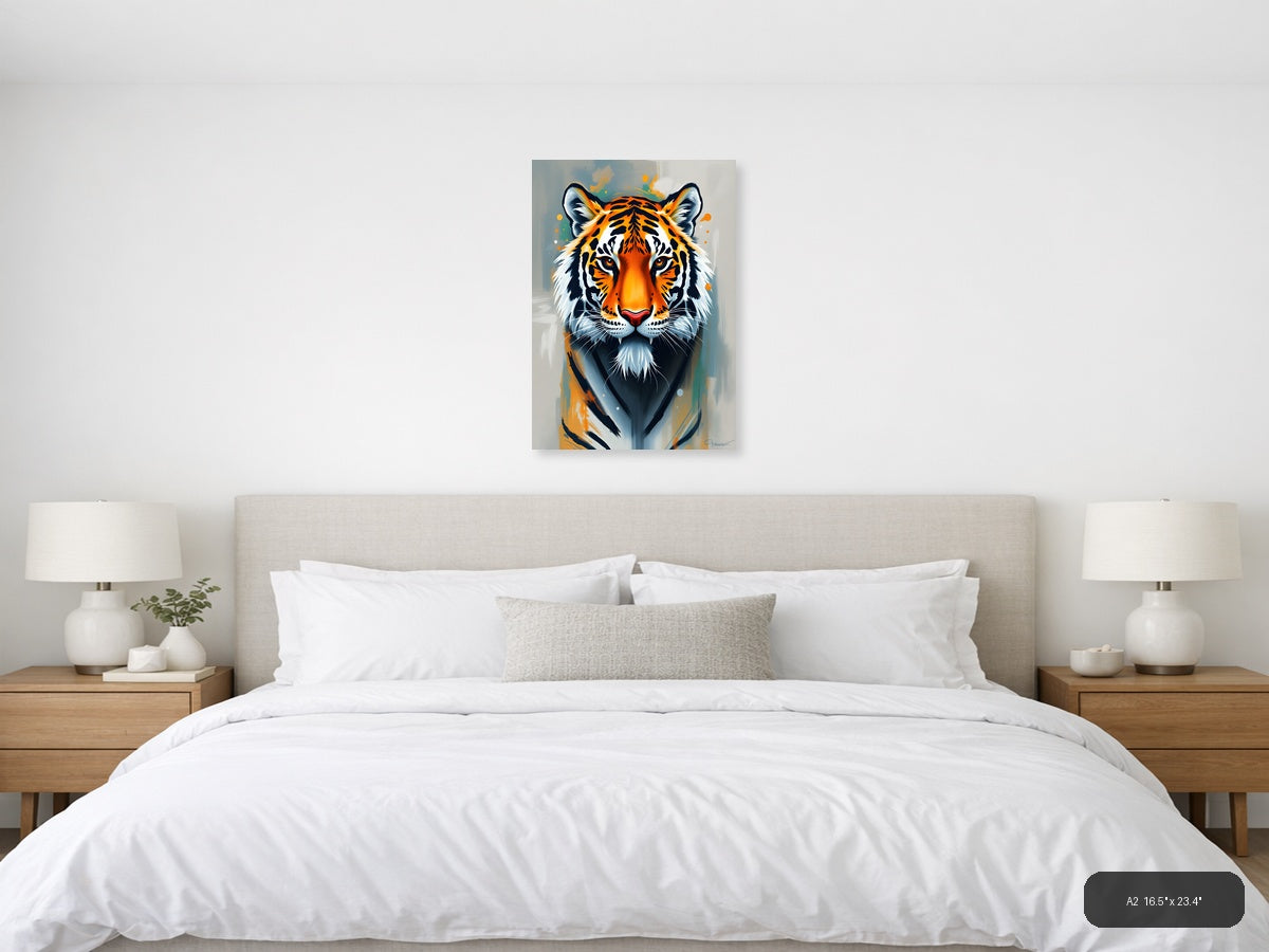 Abstract Tiger Head Portrait Orange Black Wall Art — A2 / Bedroom