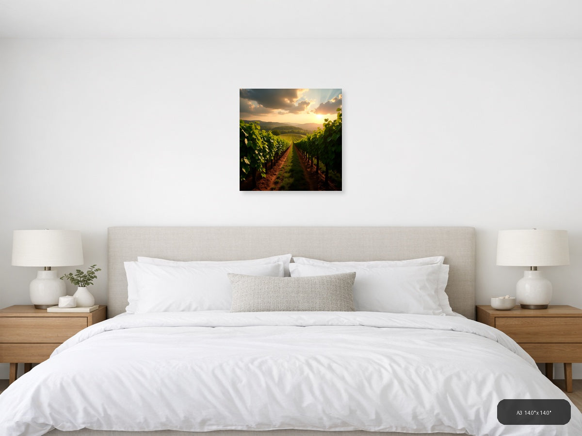 Golden Vineyard Sunset Photography - Landscape Wall Art — A3 / Bedroom