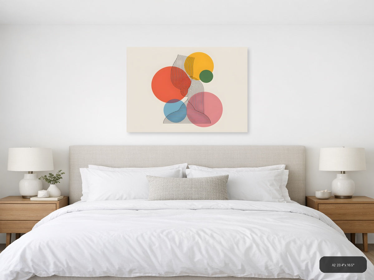 Colorful Geometric Circles Line Art Wall Art — A2 / Bedroom