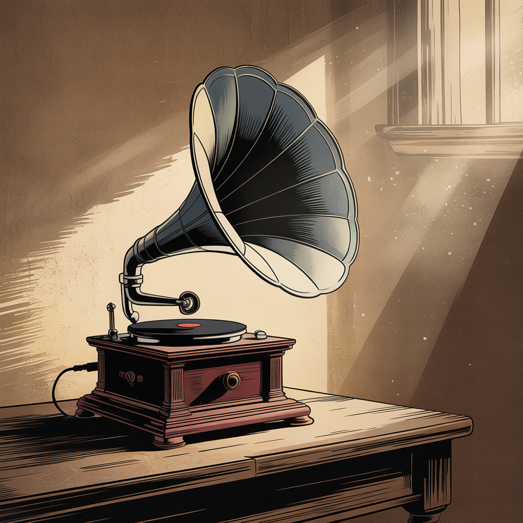 Vintage Gramophone with Sunlight - Square Wall Art