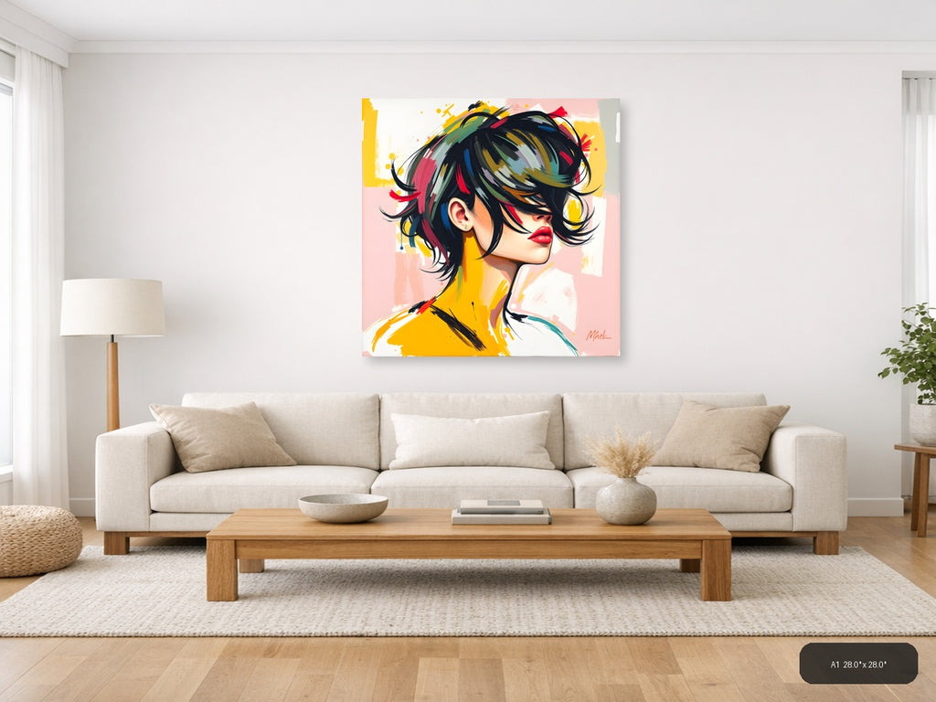 Colorful Abstract Portrait with Black Hair Wall Art — A1 / Living Room
