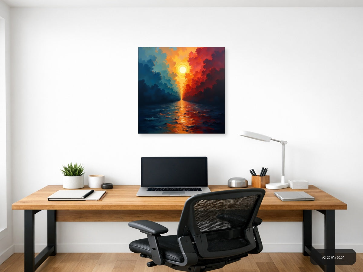 Abstract Sunrise Over Ocean - Dramatic Sky Wall Art — A2 / Office