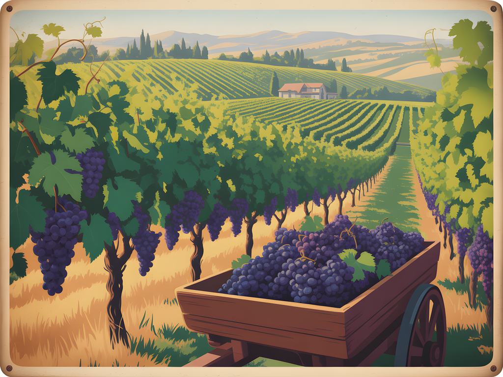 Vintage Tuscan Vineyard Harvest Landscape Wall Art